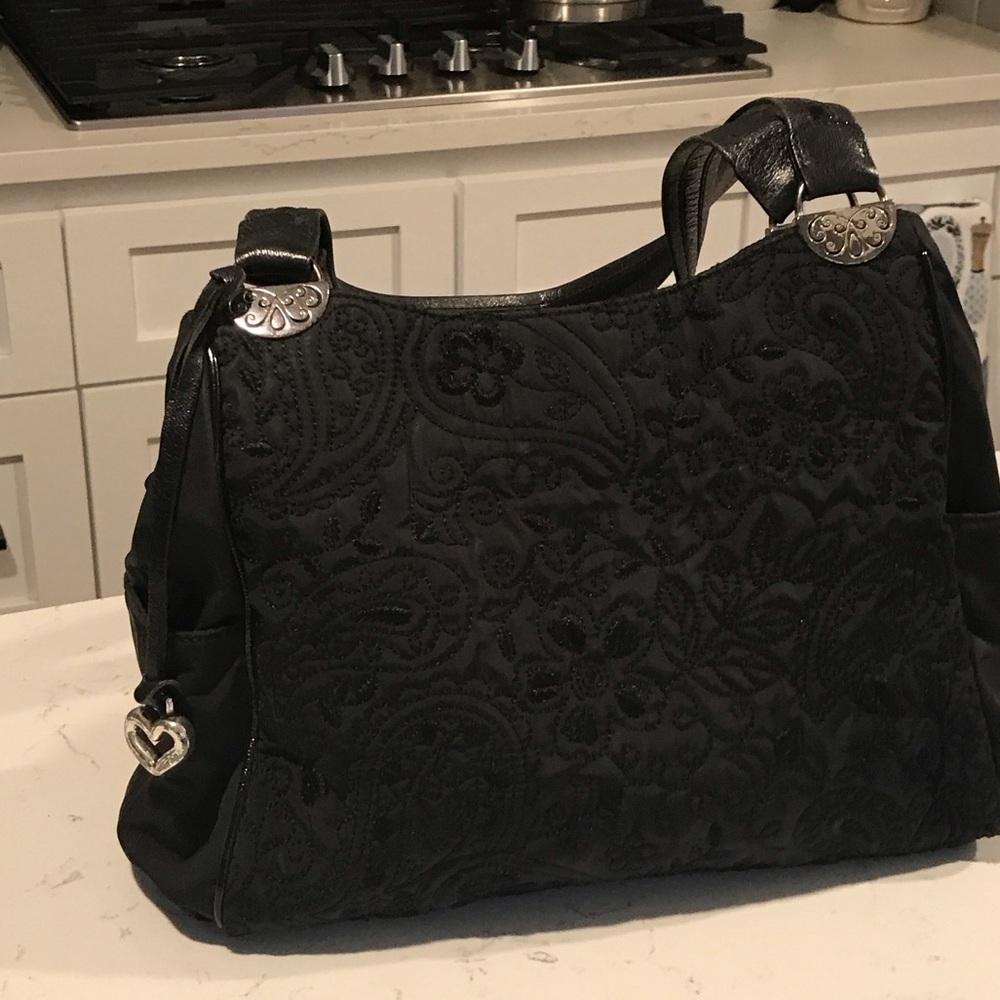 Brighton Black Floral Shoulder Bag with Silver Accents